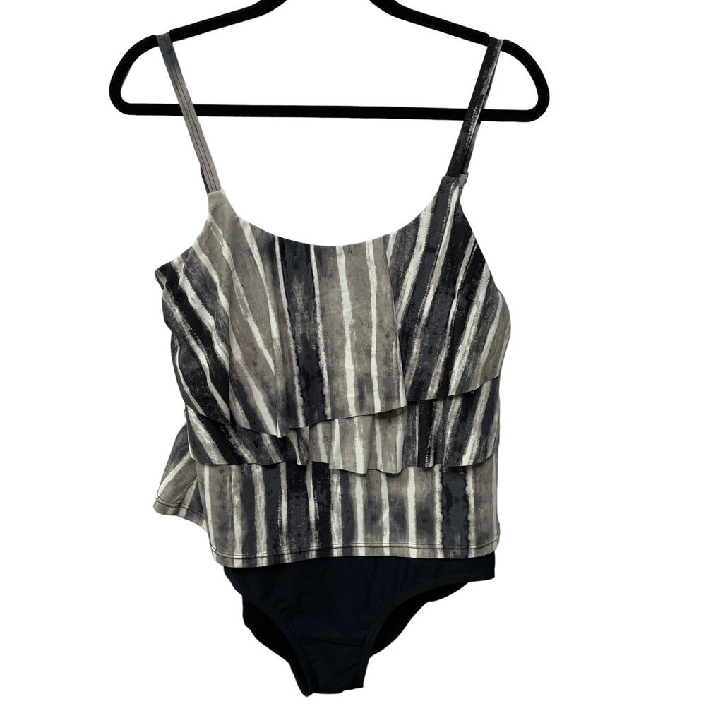 Island Pearls Bathing Suit Underwire 1 Piece Sleeveles Adjustable Strap Black 12